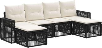vidaXL Conjunto De Sof&aacute;s De Jard&iacute;n 6 Uds. Negro Y Blanco Crema Vidaxl
