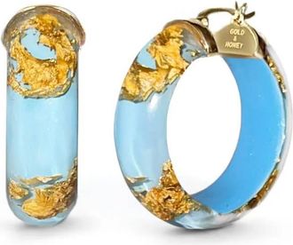 Gold & Honey Womens Mini Lucite Hoop Earrings In Ice Blue Gold Leaf