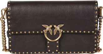 Pinko Love One Slouchy Brown Bird Calfskin Shoulder Bag