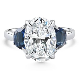 Pompeii3 Certified 4.70Ct Oval Diamond & Blue Sapphire Ring 14k White Gold Lab Grown