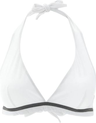 Brunello Cucinelli Techno Jersey Bikini Top met Monili - Dames - Bikinis - Wit - XS - Nylon - Badmode