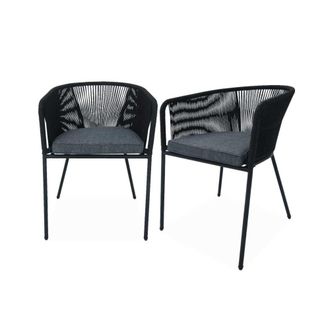 Sweeek Sill&oacute;n de jard&iacute;n de cuerda y acero galvanizado, set de 2, negro