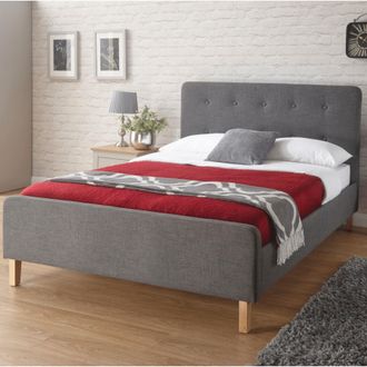 Home Source Industries Ashbourne Bed Padded Headboard Fabric Upholstery Sturdy Wooden Frame in Grey | Size: Small Double