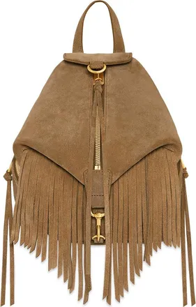 Rebecca Minkoff Mini Julian Fringe Suede Convertible Backpack in Praline at Nordstrom