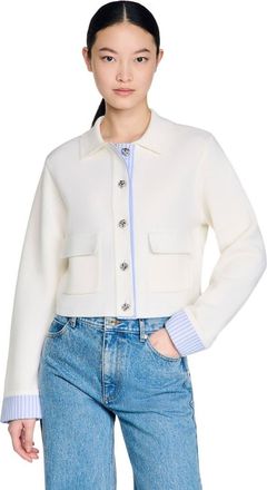 Sandro Wool polo cardigan in Ecru at Nordstrom, Size X-Small