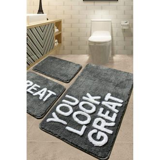 Dmora Set di 3 tappeti da bagno Westlake, Tappetino per bagno, Scendibagno, Pedana da bagno, 100x60 cm, Stile motivazionale