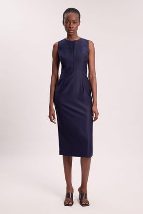 Karen Millen Womens Petite Tailored Satin Keyhole Cut Out Midi Dress - Navy - Size 12 UK