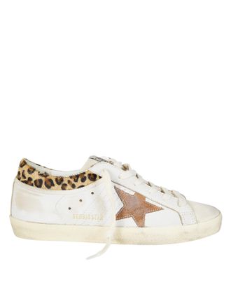 Golden Goose White Leather Leopard Collar Sneakers