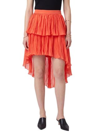 Blumarine Orange Ruffle Pleated Midi Skirt