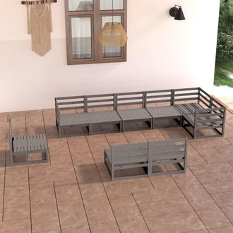vidaXL Juego De Muebles De Jard&iacute;n 9 Piezas Gris Madera Maciza De Pino Vidaxl