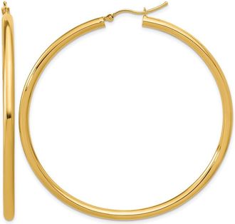 Diamond2Deal 14k Yellow Gold 3x60mm Round Hoop Earrings
