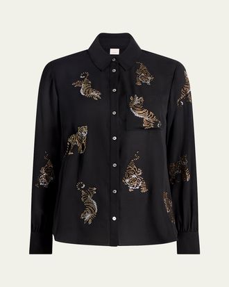 Cinq &agrave; Sept Blanche Le Tiger Long-Sleeve Top