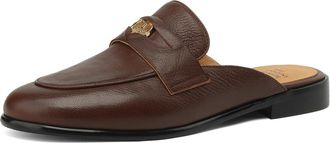 TinaCus Womens Round Toe Soft Genuine Leather Handmade Flats Comfortable Mules, Brown, 7 UK