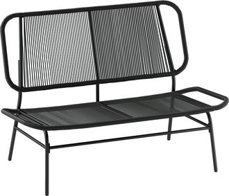 OUTSUNNY Banco Exterior De Rat&aacute;n De 2 Plazas, Con Asiento Y Respaldo Tejidos De Rat&aacute;n Pe, Estructura De Acero, Carga 240 Kg, Para Balc&oacute;n, Patio, Negro