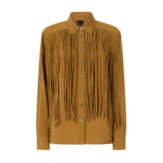 Pinko Shirts, female, Brown, Size: XS Texan-style Shirt with Fringing