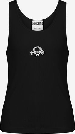 Moschino Tank top in cotone stretch Laurel Crown Logo - Nero