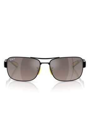 Ray-Ban x Scuderia Ferrari 64mm Oversize Polarized Square Sunglasses in Black /Grey at Nordstrom