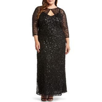 Pisarro Nights Sequin Mesh Gown with Jacket in Black 001 at Nordstrom, Size 14W