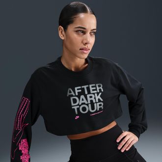 Nike Womens After Dark Tour Oversized Long-Sleeve Cropped T-Shirt in Black | IF4069-010