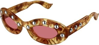Valentino Sunglasses, female, Brown, Size: 48 MM Stud-embellished Oval-frame Sunglasses