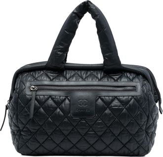 Chanel Pre-owned Womens Quilted Nylon Coco Cocoon Bowler Bag - Black Textile - One Size
