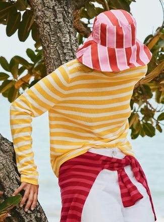 Simons Womens Parasol-stripe wide-cuff reversible bucket hat