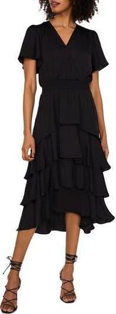 Vince Camuto Flutter Sleeve Tiered Dress in Rich Black at Nordstrom Rack, Size Medium