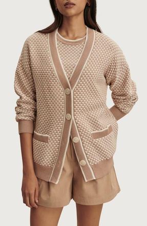 Varley Tarran Longline Cotton Boyfriend Cardigan in Light Taupe at Nordstrom, Size X-Small