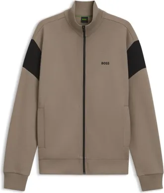BOSS Zippered cotton-blend sweatshirt with contrast inserts