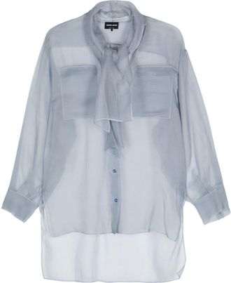 Giorgio Armani scarf-detail organza shirt - women - Silk - 46 - Blue