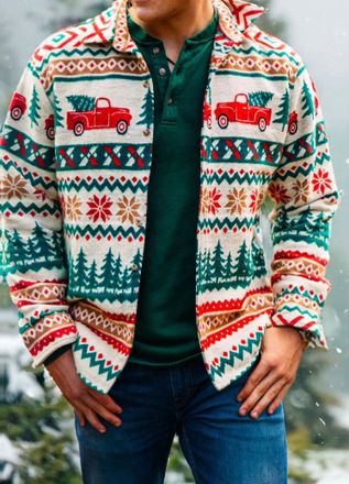 Kiel James Patrick Holiday Truck Flannel Shirt Jacket In Beige Multi
