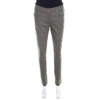 Escada Grey Floral Jacquard Stretch Denim Skinny Jeans