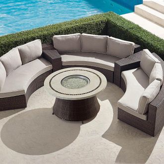 Frontgate Pasadena II 5-pc. Sofa Set with Fire Table in Bronze Wicker - Snow with Logic Bone Piping - Frontgate