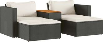 vidaXL Set Sof&aacute;s Jard&iacute;n Y Cojines 5 Pzas Rat&aacute;n Sint&eacute;tico Acacia Negro Vidaxl