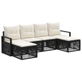 vidaXL Conjunto De Sof&aacute;s De Jard&iacute;n 6 Pcs Negro Rat&aacute;n Sint&eacute;tico Vidaxl