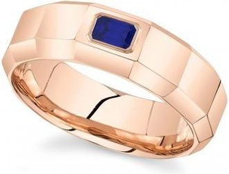 Allurez Lab Grown Blue Sapphire Mens Wedding Ring Band 14K Rose Gold (0.45ct)