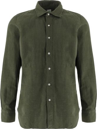 Finamore Green Ribbed Cotton Casual Shirt