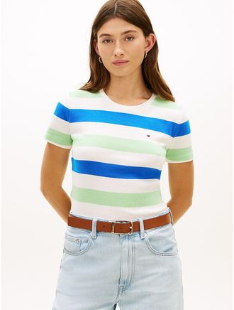 Tommy Hilfiger Womens Rugby Stripe Crewneck T-Shirt - Green - XXL