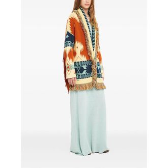 Alanui Golden Dusk Geometric-pattern Fringed Cardi-coat