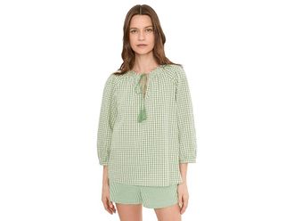 Vince Camuto Tie Neck Peasant Sleeve Blouse Womens Clothing Lily Green : SM, Cotton