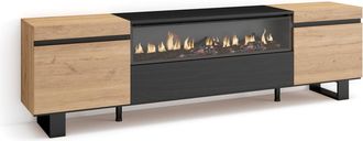 Skraut Home Skraut Home - Mueble Tv, Televisi&oacute;n, Muebles De Sal&oacute;n, Almacenaje, 200x57x35cm, Para Tv Hasta 80, Chimenea El&eacute;ctrica, Dise&ntilde;o Industrial, Estilo Modern