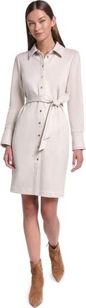 Halston Heritage Long Sleeve Suede Shirt Dress in Beige at Nordstrom, Size 14
