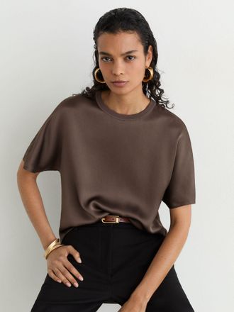 Reiss Mauve Silk Short-sleeve Top, 10