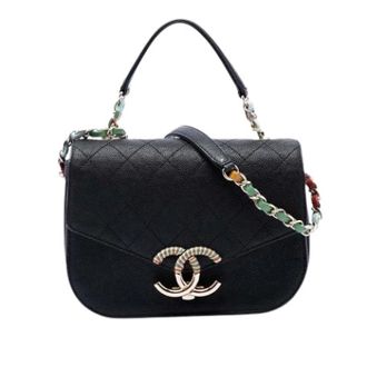 Chanel Pre-owned Quilted Caviar Leather Satchel - Dames - Pre-owned - Zwart - Maat: ONE Size Leer