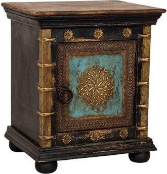 Wanderlust Deco Mesita de noche de madera artesanal negra 50x40x59 alt. cm