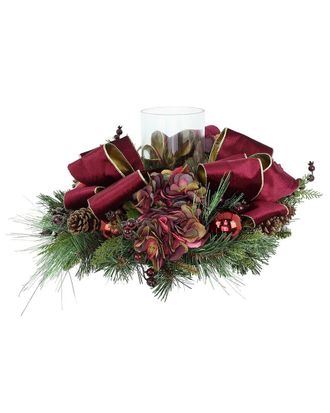 Creative Displays Inc. Christmas Holiday Candleholder With Hydrangeas & Pinecones