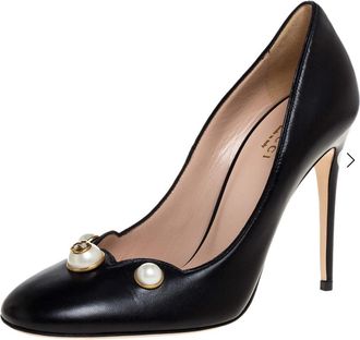 Gucci Embellished Black Leather Pumps Size 37
