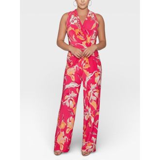 Rachel Roy Blanca V-Neck Jumpsuit in Bright Pink Floral at Nordstrom, Size Medium