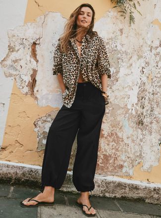 Contemporaine Womens Fluid drawstring hem pant Fit: Wide leg, high rise