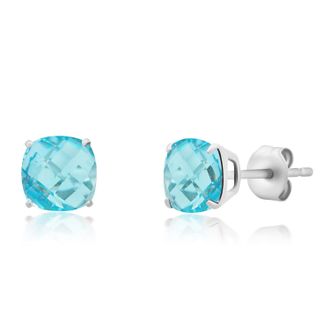 MAX + STONE Sterling Silver 6MM Cushion Cut Checkerboard Gemstone Stud Earrings